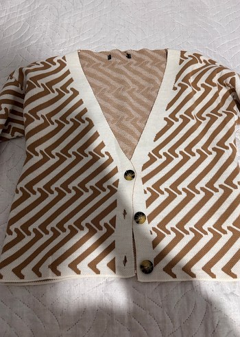 Kadın Kahverengi Zebra Desenli V Yaka Kazak - Görsel 2