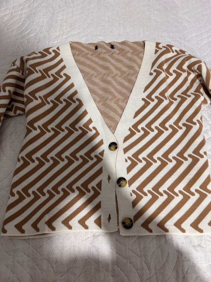Kadın Kahverengi Zebra Desenli V Yaka Kazak - Görsel 2
