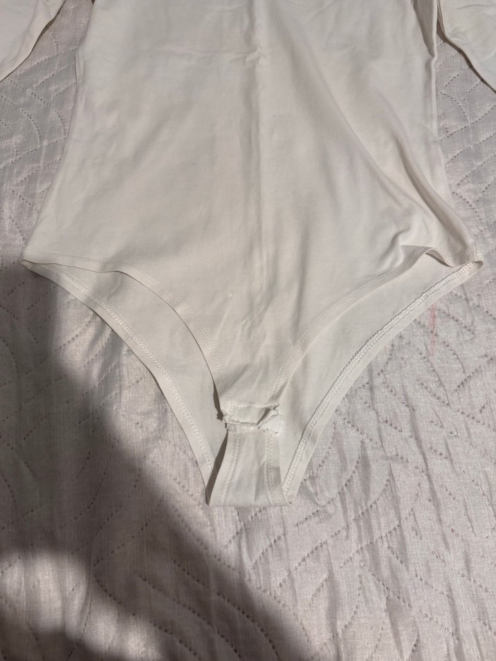 Beyaz Kadın Uzun Kollu Boğazlı Çıtçıtlı bluz body - Görsel 3