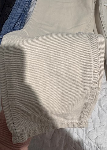 Bej Kadın Kemerli Mom jean kot - Görsel 3