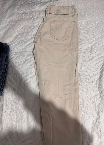 Bej Kadın Kemerli Mom jean kot - Görsel 2