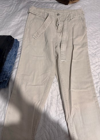 Bej Kadın Kemerli Mom jean kot - Görsel 5