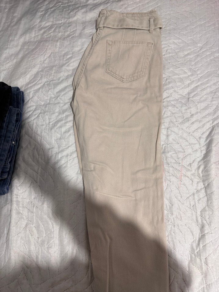 Bej Kadın Kemerli Mom jean kot - Görsel 2