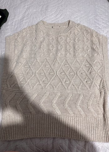 Bej V-Yaka Örgü Kadın Süveter - Görsel 2