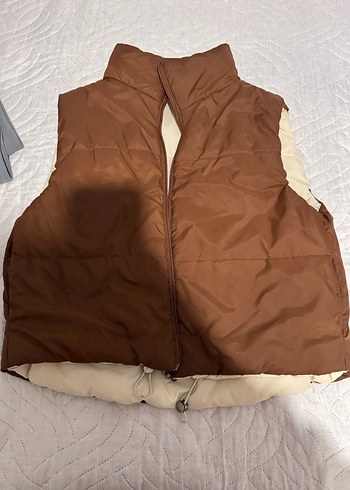 Kahverengi ve krem çift taraflı Kadın Yelek - Görsel 4