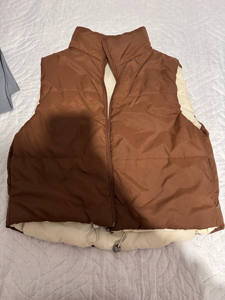 Kahverengi ve krem çift taraflı Kadın Yelek - Görsel 4