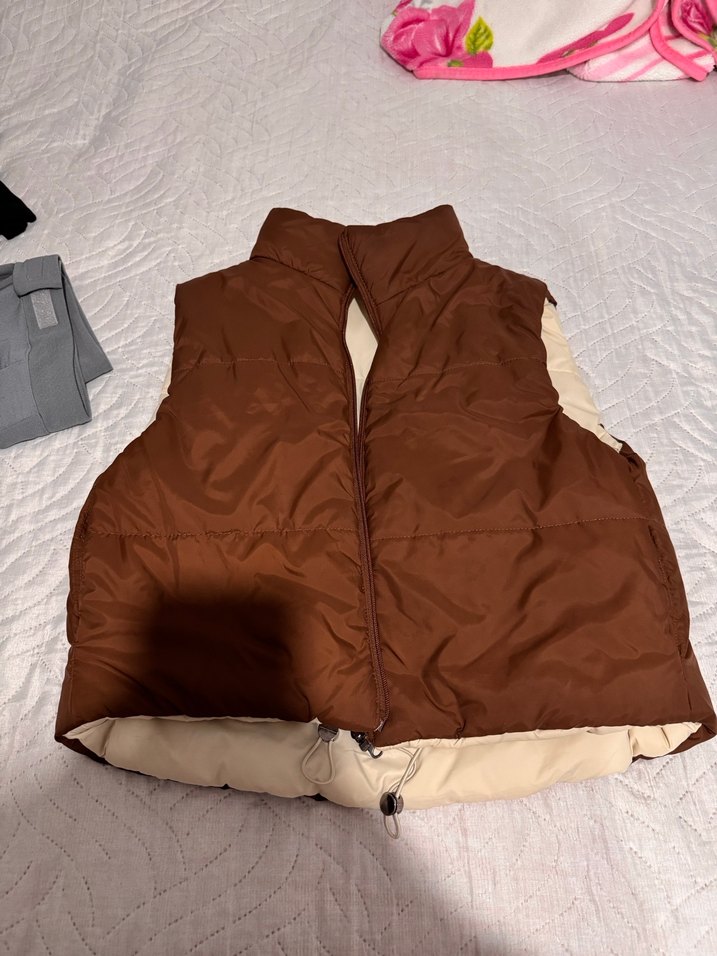 Kahverengi ve krem çift taraflı Kadın Yelek - Görsel 3