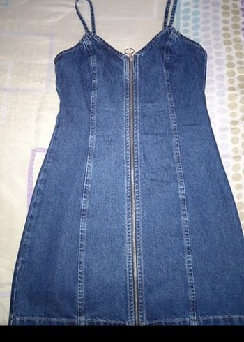 Diğer Mavi Denim İnce Askili Mini Elbise