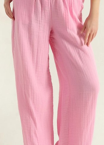 Pembe Pilili Kadın Keten Pantolon