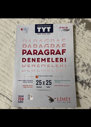 TYT Paragraf Denemeleri 25x25 Limit Yayınları