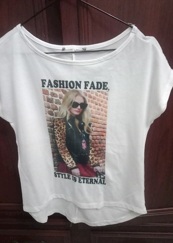 Beyaz Baskılı Kız Tişörtü, Salaş Kesim, Kısa Kollu - Görsel 2