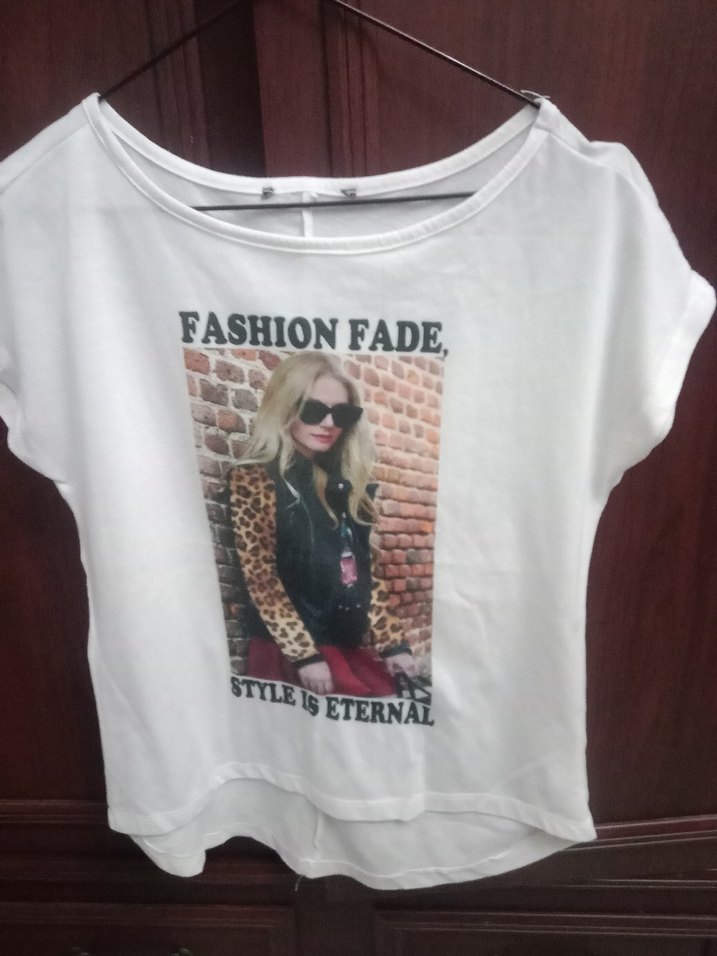 Beyaz Baskılı Kız Tişörtü, Salaş Kesim, Kısa Kollu - Görsel 2