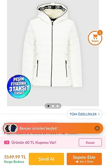 xs Beden LTB Kadın Beyaz Mont