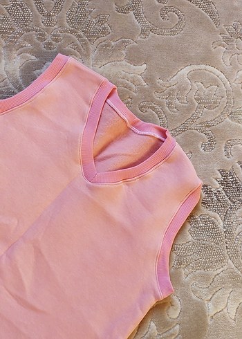 12-13 Yaş Beden pembe Renk Kız Çocuk Pembe V Yaka Kolsuz Sweatshirt
