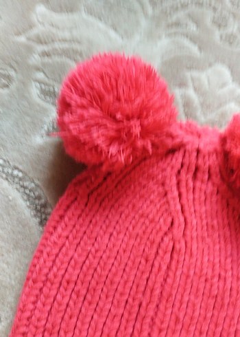 3-5 Yaş, 21 cm Beden Pembe Çift Ponponlu Örgü Çocuk Bere