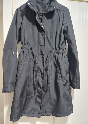 Siyah Kadın trençkot yağmurluk - Görsel 2