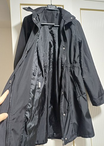 Siyah Kadın trençkot yağmurluk - Görsel 3