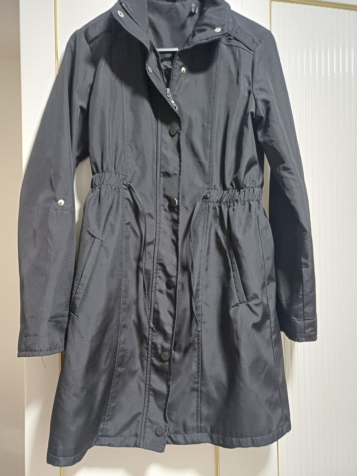 Siyah Kadın trençkot yağmurluk - Görsel 2