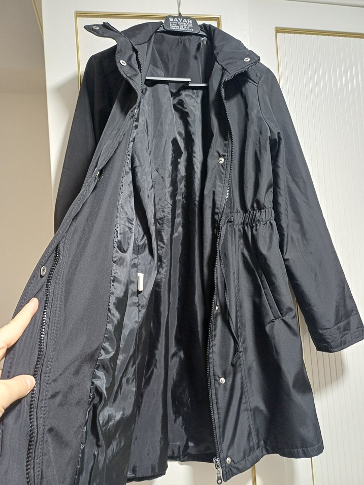 Siyah Kadın trençkot yağmurluk - Görsel 3