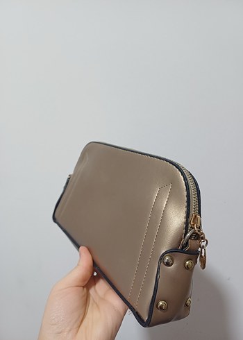 Bej Deri Fermuarlı Kadın Çanta - Görsel 2