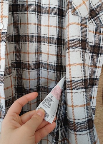 Bej Ekose Desenli Pamuklu Kadın Gömlek - Görsel 3