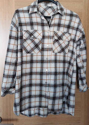 Bej Ekose Desenli Pamuklu Kadın Gömlek - Görsel 2