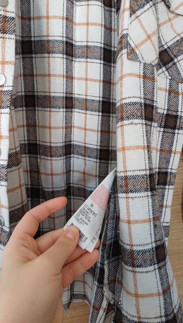 Bej Ekose Desenli Pamuklu Kadın Gömlek - Görsel 3