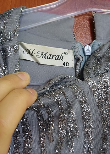 Gri Uzun Kollu simli Elbise - Görsel 8