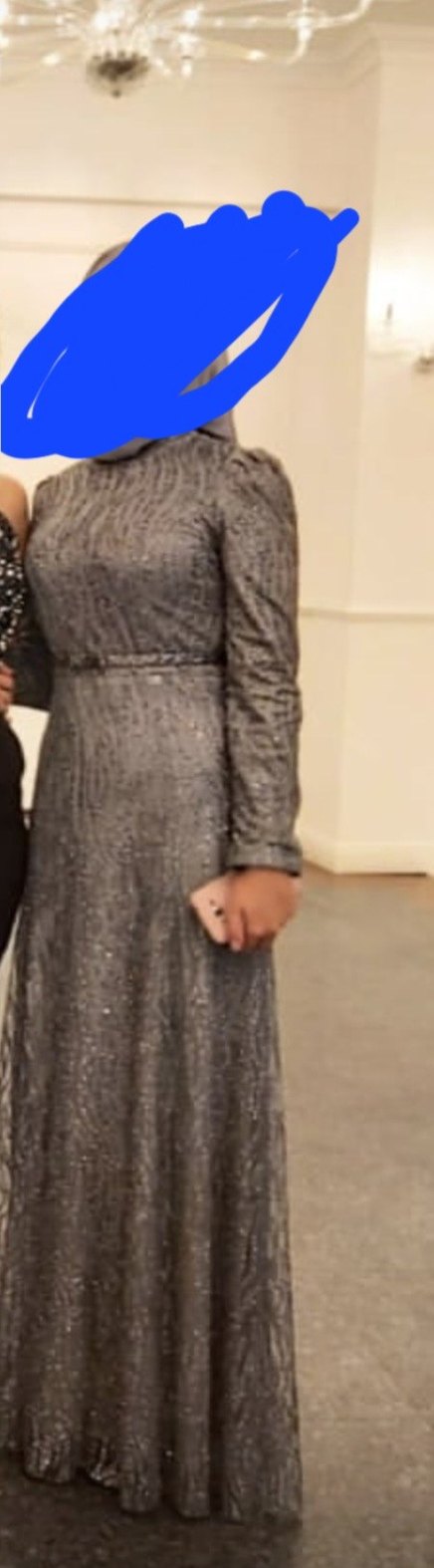 Gri Uzun Kollu simli Elbise - Görsel 5