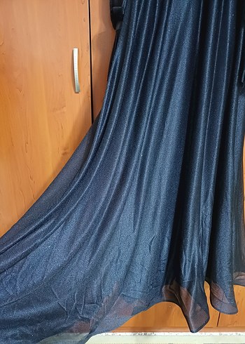 Siyah simli Uzun Kollu tesettur Abiye Elbise - Görsel 8