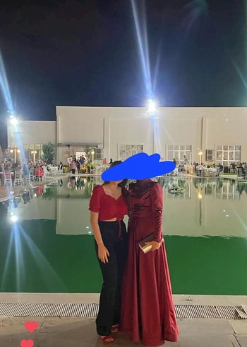 Uzun Kollu bordo İşlemeli Abiye Elbise - Görsel 6