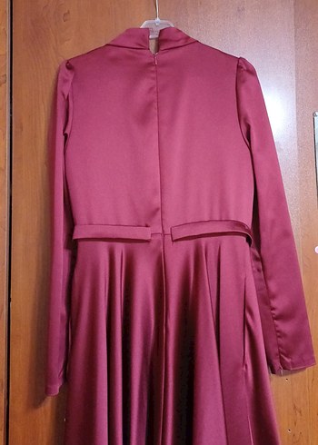 Uzun Kollu bordo İşlemeli Abiye Elbise - Görsel 5