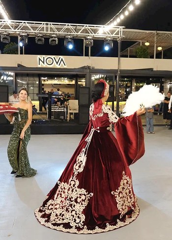 Bordo Kadife Kadın Bindallı Gelinlik - Görsel 3