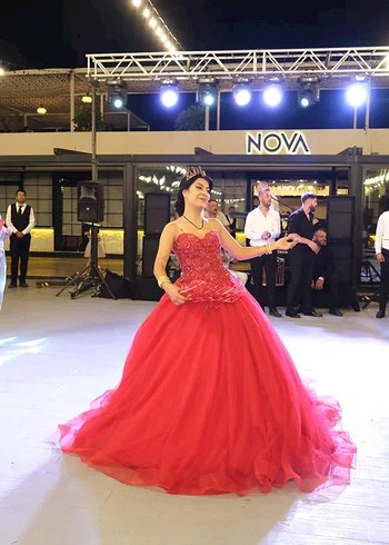 Kırmızı Parlak Straplez Uzun Kına Abiye Elbise - Görsel 5