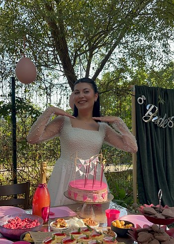 Uzun Kollu Transparan Beyaz Midi Nişan  Bride Elbisesi - Görsel 6