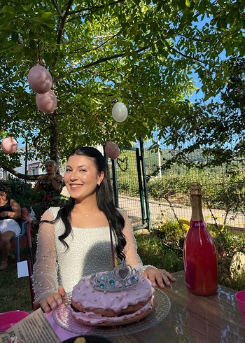 Uzun Kollu Transparan Beyaz Midi Nişan  Bride Elbisesi - Görsel 4