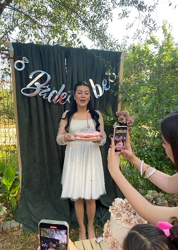 Uzun Kollu Transparan Beyaz Midi Nişan  Bride Elbisesi - Görsel 5