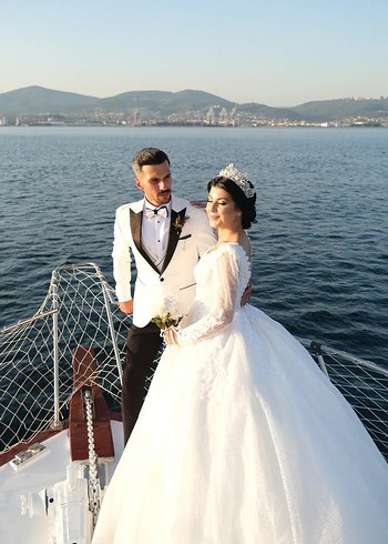 Uzun Kollu Beyaz Prenses Gelinlik - Görsel 9