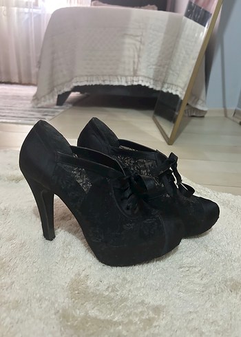 36 Beden Siyah Stiletto Topuklu Gotik Kadın Ayakkabı