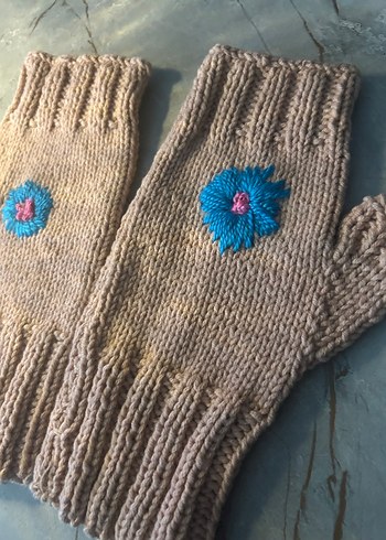 Bej Örgü Bohem Kadın Eldiveni - Görsel 2