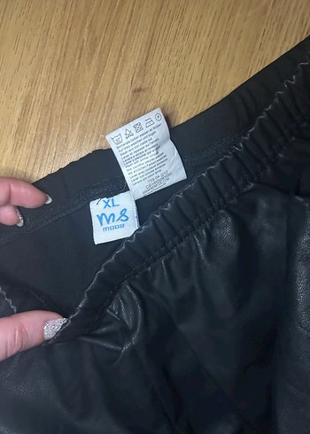 Büyük beden Ön kısmı deri arka kısmı penye Tayt - Görsel 4