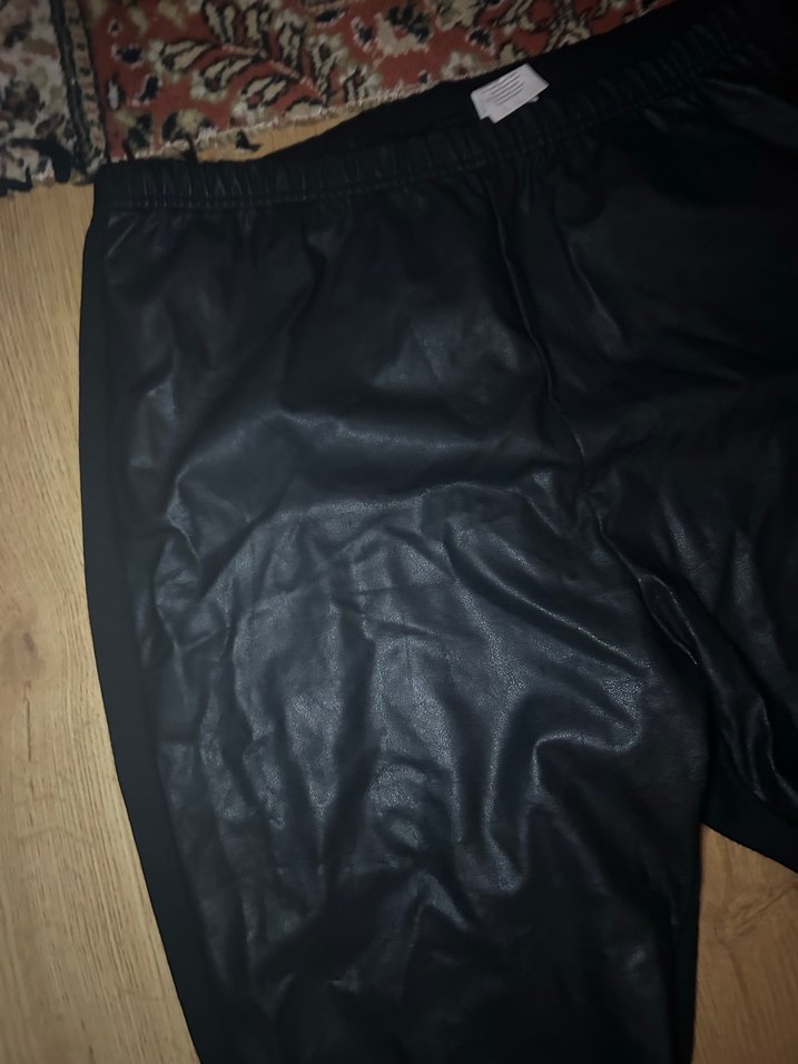 Büyük beden Ön kısmı deri arka kısmı penye Tayt - Görsel 2