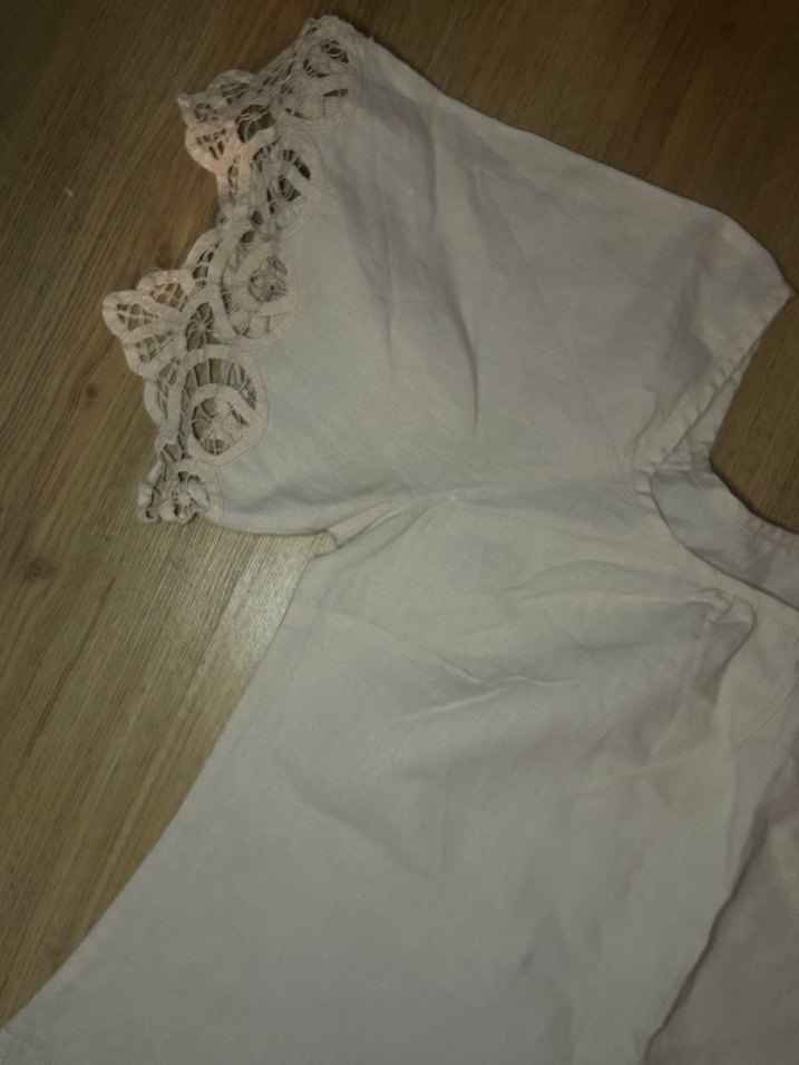 Kısa Kollu açık yavruağzı Bluz Dantel Detaylı - Görsel 2