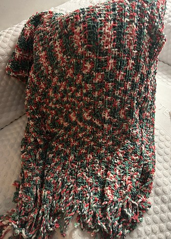 Renkli püsküllü yumuşacık Örgü Şal - Görsel 5