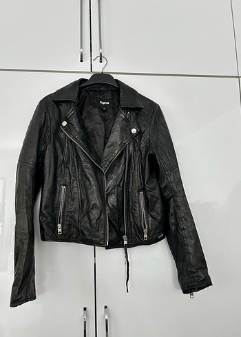 Kemerli Siyah Biker Deri Ceket
