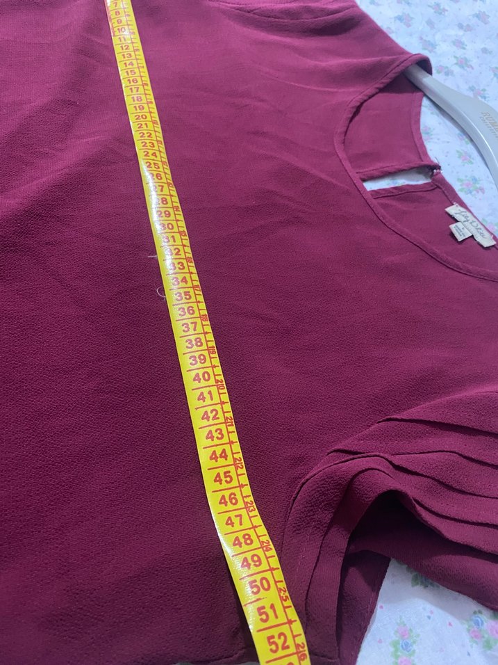 Bordo Pilili Kısa Kollu Kadın Bluz - Görsel 4