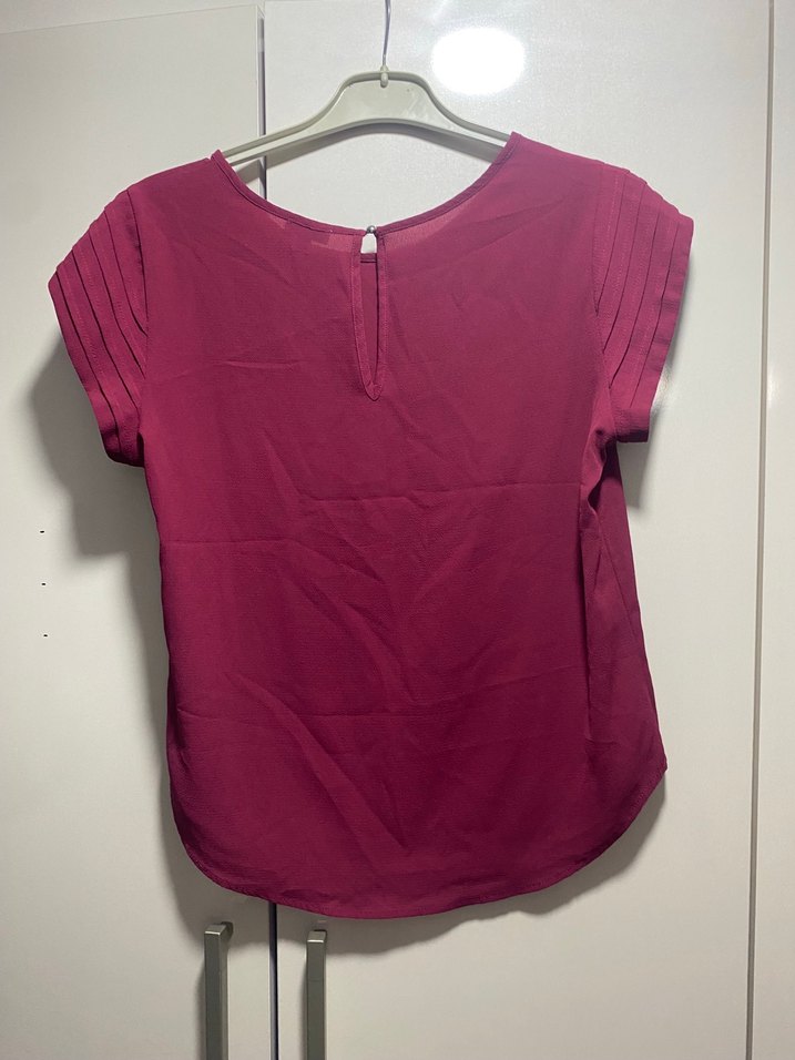 Bordo Pilili Kısa Kollu Kadın Bluz - Görsel 2