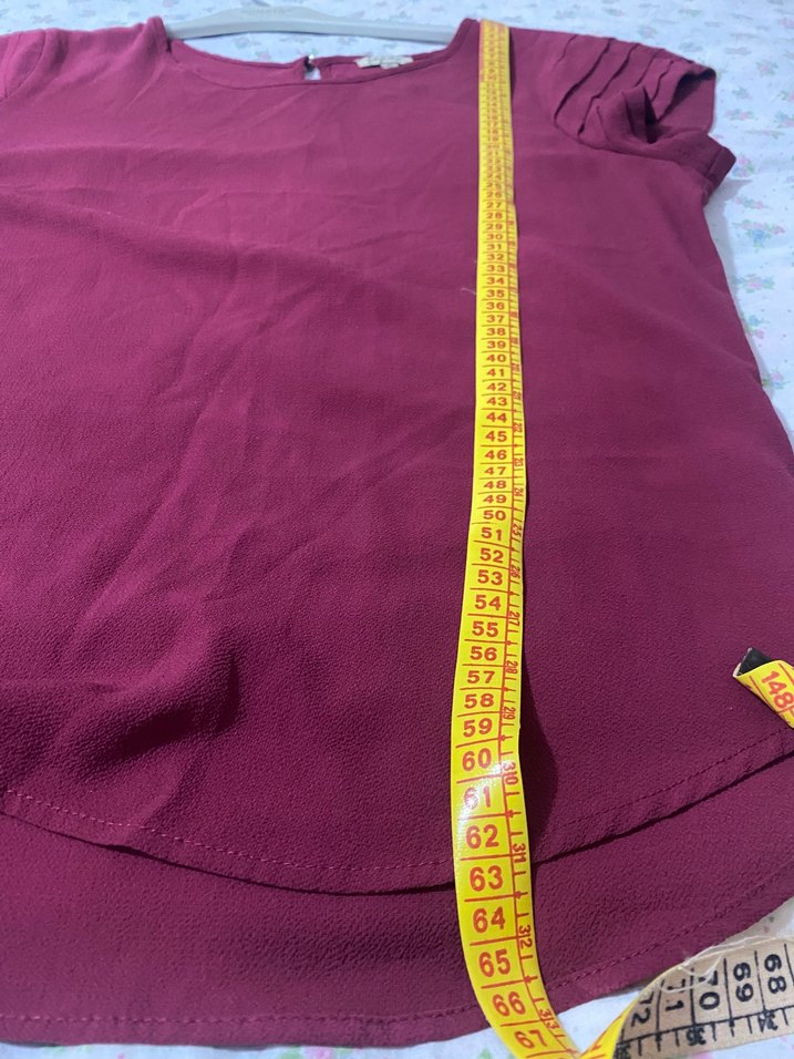 Bordo Pilili Kısa Kollu Kadın Bluz - Görsel 5