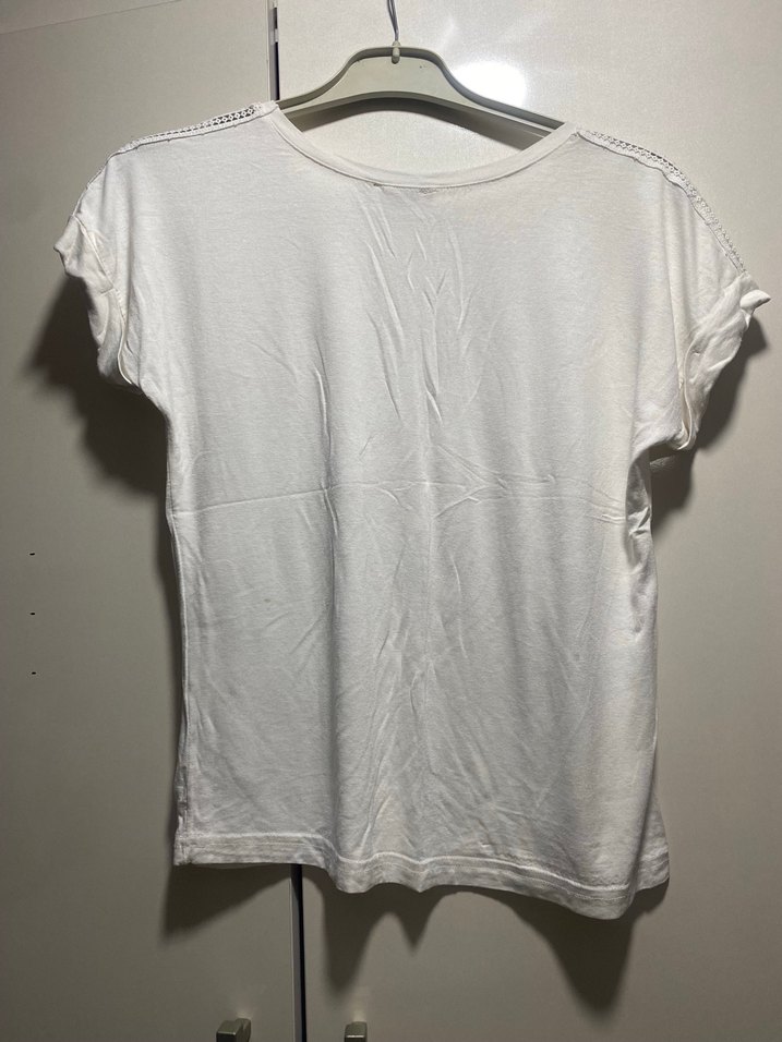 Kadın Beyaz Kısa Kollu Keten Tişört - Görsel 2