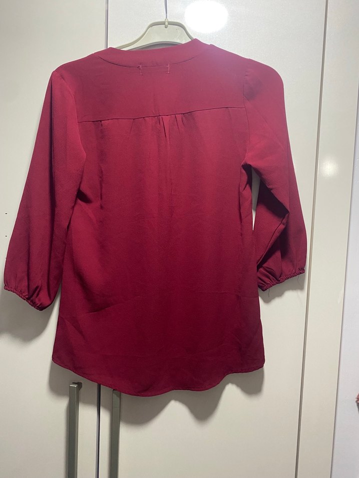 Bordo V Yaka Kadın Bluz - Görsel 2